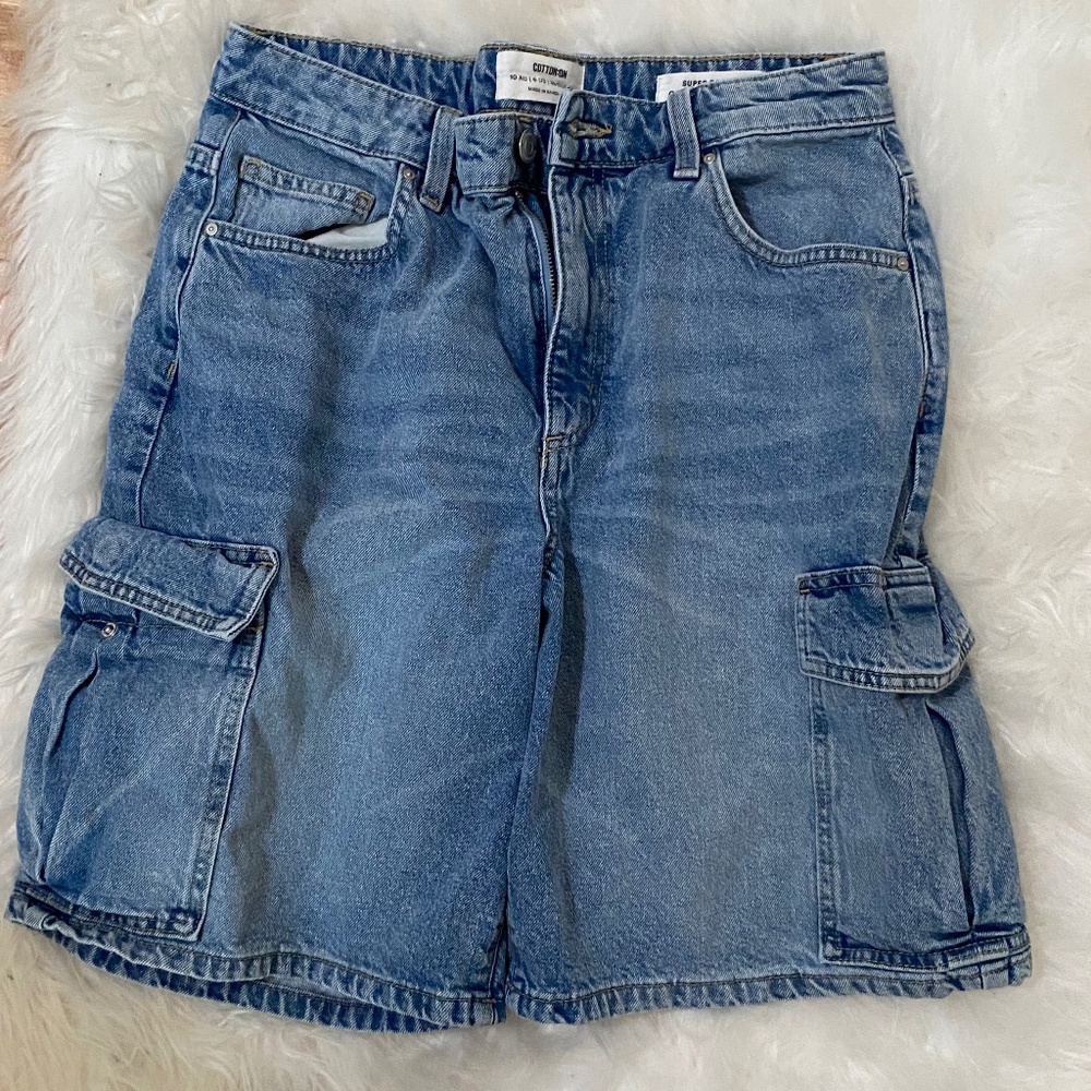Light Denim Baggy Cargo Shorts